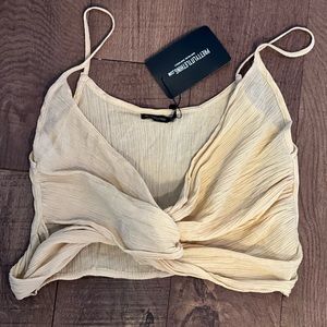 sand textured linen feel twist front crop top